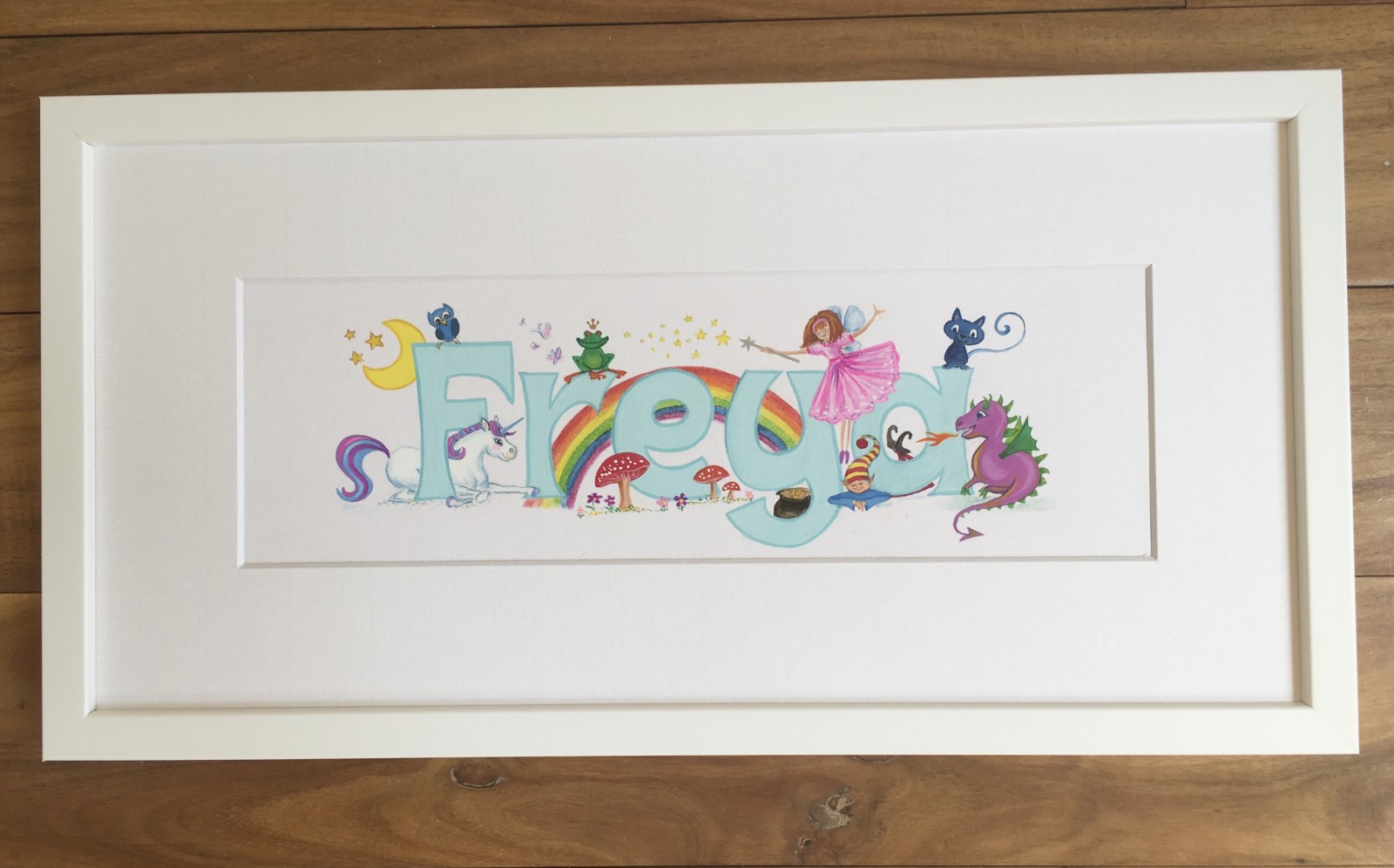 Freya. Theme: Magical.  Mixed media on illustration paper.  White frame.