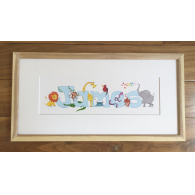 James. Theme: Jungle/Safari. Mixed Media on illustration paper.  Natural wood frame.